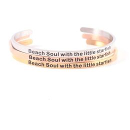 Inspiradoras pulseras de acero inoxidable con grabado Beach Soul y la pequeña estrella de mar