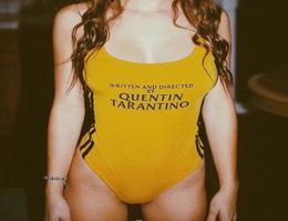 Insta Fashion Quentin Tarantino Gedrukte zijstreepriem Geel Bodysuits Women Sexy katoen gebreide merk Bodysuits vrouwen Y21612388