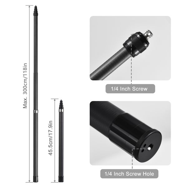 Insta360 x3 Selfie Stick Camera Bracket 1/4 pouce Mont à vis 45,5 cm-280cm / 17.9 pouce-110In longueur réglable pour Insta360 x2 / x3