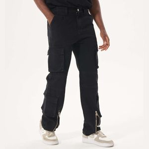 Instagram High Street marca de moda diseño de múltiples bolsillos pantalones vaqueros de hombre nuevos pantalones casuales de estilo de trabajo con cremallera de pierna ancha