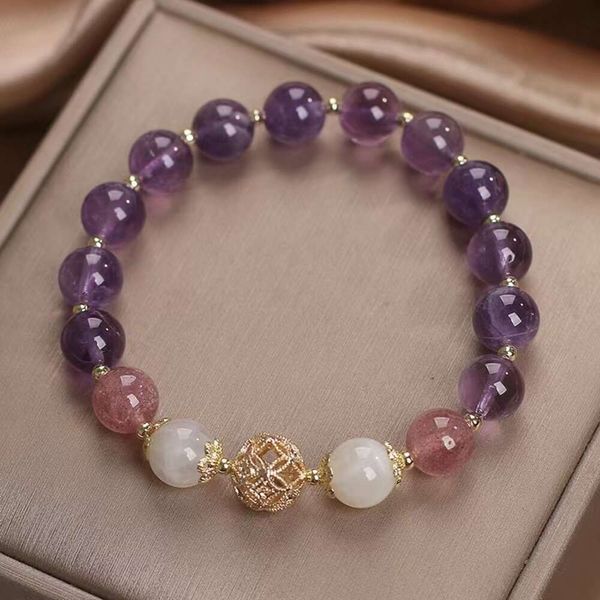 Instagram Korean Dream Amethyst Single Loop's Joya de brazalete con cuentas de oro de oro de 14k de oro