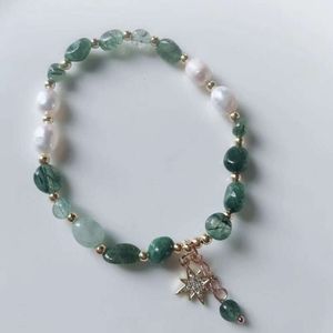 Instagram Style coréen Green Hair Crystal Loop Single Boucle Freshwater Pearl Octogle Star Bracelet Bijoux
