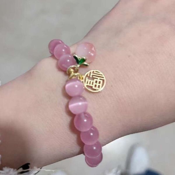 Instagram Style coréen rose Cat Stone Salice Salt Agate Peach Crystal Loop Bracelet de fleur en or de sable pour femmes