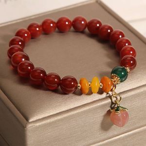 Instagram Estilo coreano AGATE RED CRISTAL Single Loop Fashion's Cute Peach Bracelet joyas