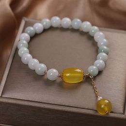 Version coréenne Instagram de Feng She Tai Cui Jade Crystal Loop Men pour hommes et femmes Perles de seau Bracelet Agate jaune