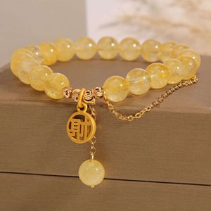 Instagram Koreaans Geel Crystal Single Loop Fashion Women's Wealth Word Watermelon Bead Tassel Bracelet Sieraden