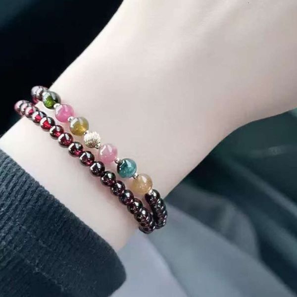Instagram Nouveau cristal de grenat rouge de style chinois avec plusieurs anneaux pour hommes et femmes Bijoux de bracelet tourmaline