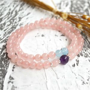 Instagram Niche Design Pink Crystal met meerdere lussen, modieuze dames tianhe stenen amethistarmband ketting, dual-purpose sieraden