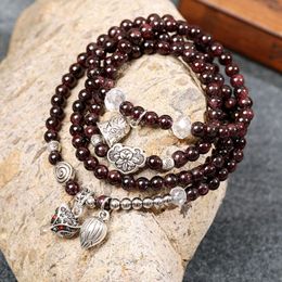 Instagram Red Crystal kralen armband, Garnet Fox Bell, Lotus Multi Layed Handicraft voor vrouwen