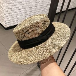 Instagram paja tejida Internet celebridad plana superior estilo europeo y americano moda británica viaje sombrero para el sol hueco