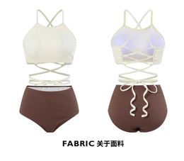 Bikini de style Instagram Sangle sexy taille haute couvrant le ventre minceur du corps divisé Internet célébrité du bain de vacances pour les femmes dbfg