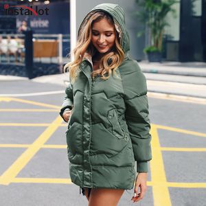 Instahot Padded Basic Jacket Jas Vrouwen Warm Winter Groen Zwart Parkas Jassen Vrouwelijke Hoodies Casual Bovenkleding Dikke Jas T200810