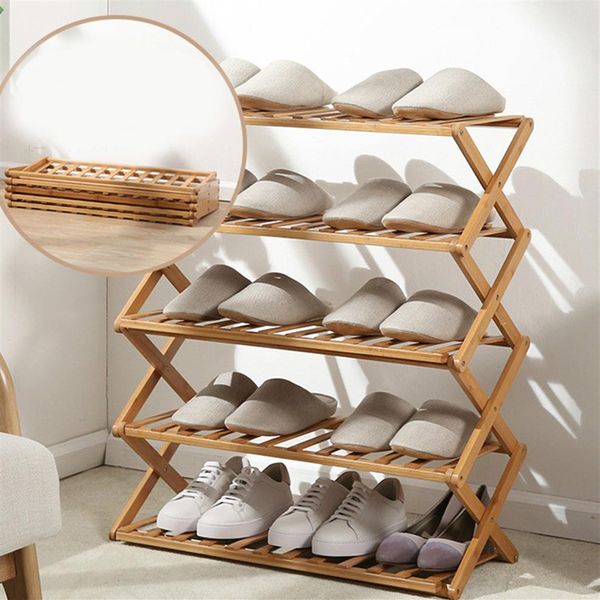 installation pliante multicouche étagère à chaussures ménage simple racks économiques porte dortoir étagère de rangement armoire à chaussures en bambou T2274q