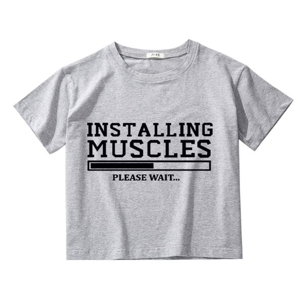 INSTALLER LES MUSCLES drôle été haut court femmes coton court t-shirt 100% coton hauts sexy coréen vêtements 220321