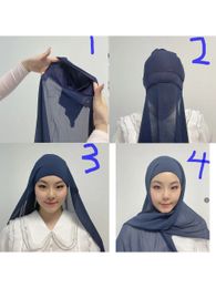 Direct hijab met cap zware chiffon jersey hijab voor vrouwen sluier moslim mode islam hijab cap sjaal voor moslimvrouwen headscarf 240416