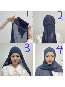 Hijab instantáneo con jersey de chifón pesado Hijab para mujeres Velo de moda musulmana Islam Hijab Cap Scarf para mujeres musulmanas Scarfarfarfas 240416