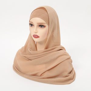 Instant hijabs chiffon hijab lange sjaal met tie jersey caps motorkap moslimvrouwen sjaal sjaal islamitische hijab sets