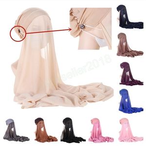 Hijabs instantanés femmes musulmanes Bonnet avec casquette châle en mousseline de soie avec boutons facile à porter Stretch Hijab couverture bandeau Turbante