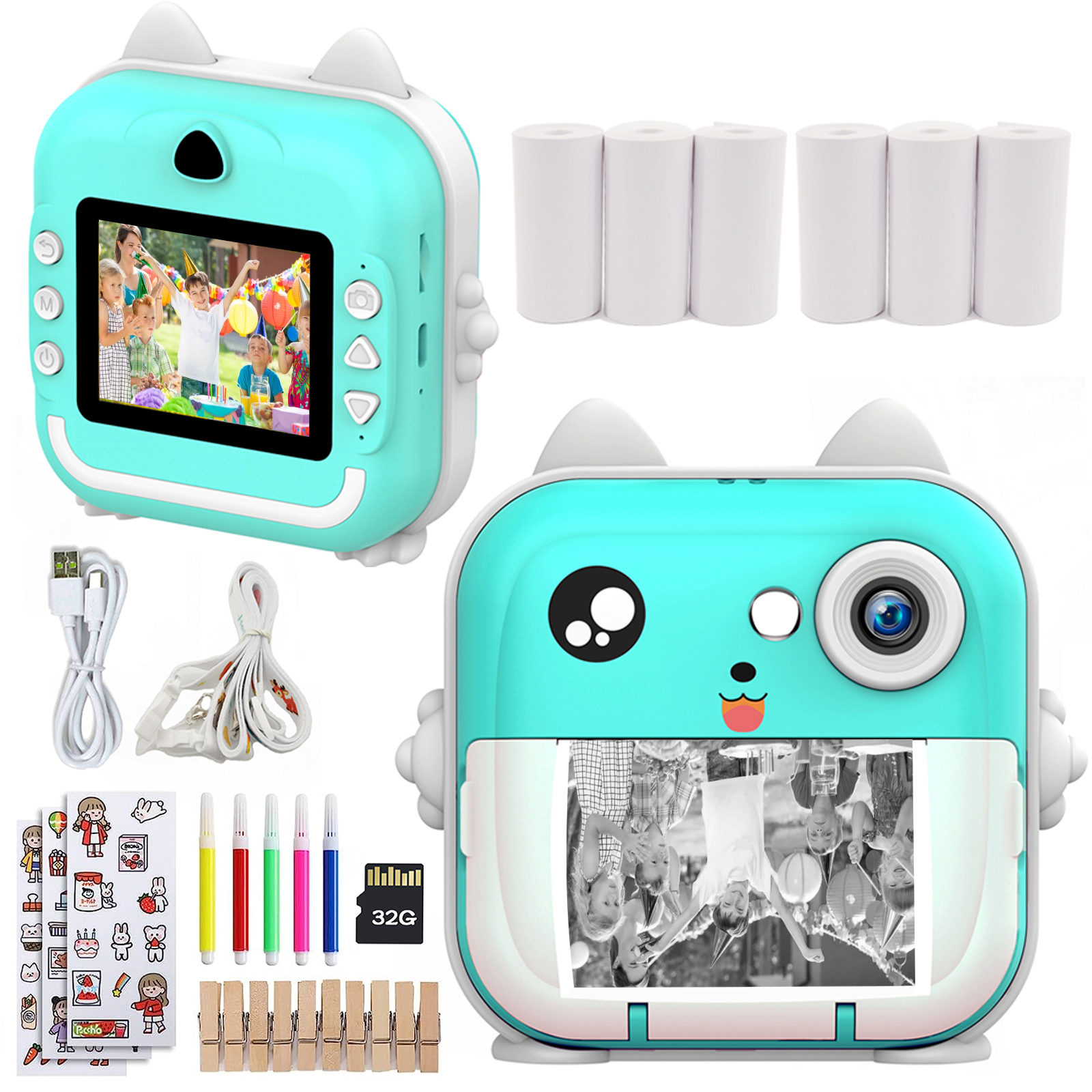 Sofortiges Drucken von Foto-Kinderkameras, Mini-Thermodrucker, Video-Digital-Kinderkamera für Fotografie, Lernspielzeug, Jungen- und Mädchen-Geschenk