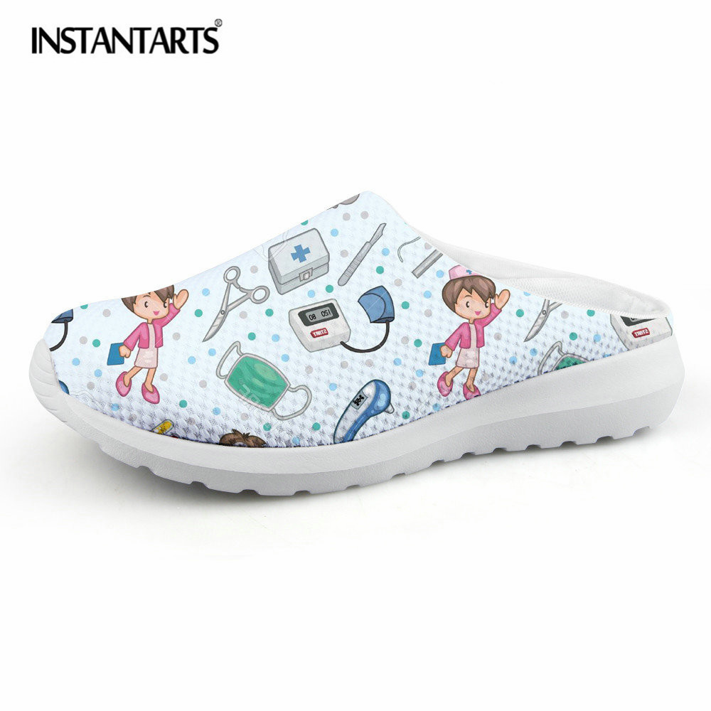 INSTANTARTS Nette Cartoon Krankenschwester Drucken Air Mesh Sandalen Frauen Sommer Casual Atmungsaktive Slip Auf Schuhe Strand Hausschuhe Zapatos Mujer Q1223