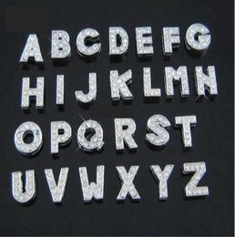Instock Opruiming 130 StuksLot DIY Slide Letters AZ Met Strass Bedels Voor 8mm DIY lederen polsbandje bracelet4957925