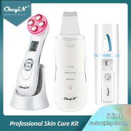 Instrument Ckeyin Ultrasonic Skin éproignez-vous spatule faciale deaf nettoyage de peau de peau nettoyage Rf EMS LED Device de beauté mini nano monsieur