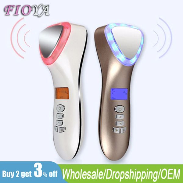 Instrumento crioterapia ultrasónica LED martillo facial de elevación facial caliente masajeador de vibración carrocería spa importación Equipo de belleza de iones de exportación