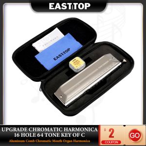 Instrumenten EASTTOP EMP16 Upgrade Chromatische Mondharmonica 16 Hole 64 Tone Sleutel van C Aluminium Kam Chromatische Mondharmonica