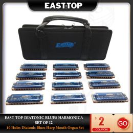 Instrumenten EASTTOP T008K12 Diatonische Blues Harmonica Set Van 12 10 Gaten Diatonische Blues Harp Mondharmonica Set 12 Toetsen
