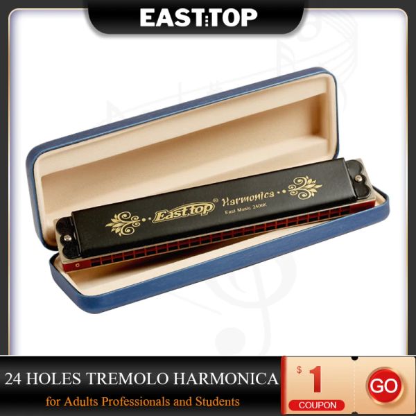 Instruments EASTTOP T2406K 24 trous Tremolo Harmonica Clé de C Tremolo Bouche Orgue Harmonica pour Adultes Étudiants Professionnels