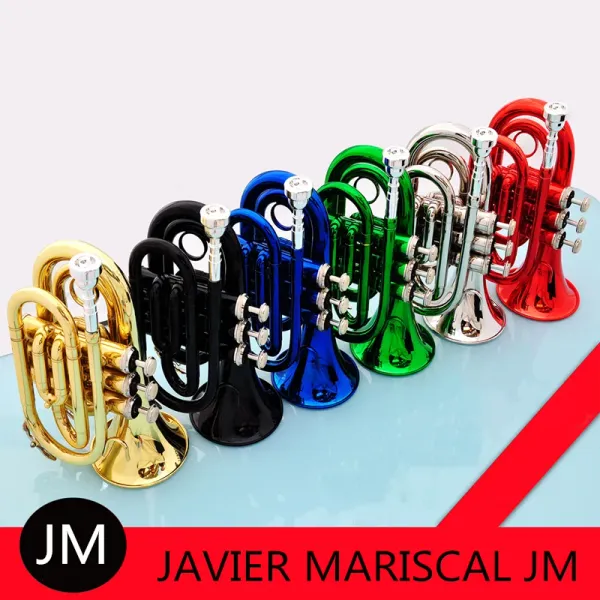 Instruments JM Mini Pocket Trumpet BB Instrument de vent en laiton plat avec gants de porte-parole Nettoyage Case de transport en tissu