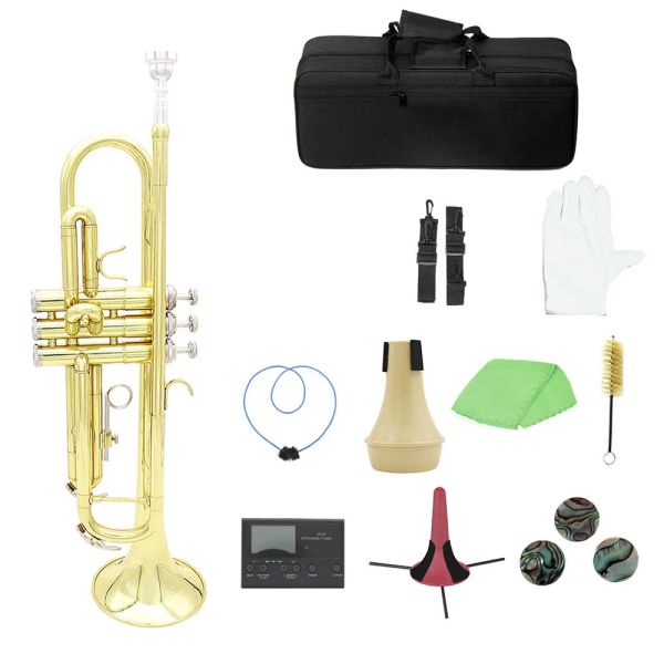 Instruments trompette standard en laiton trompette bb b plate avec embout buccal transporter sac tuner muet stand gants gants outils de nettoyage vent