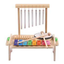 Instruments combinaison de vents de vent Ensemble pour enfants tambour set windchime xylophone tambone wood gratter