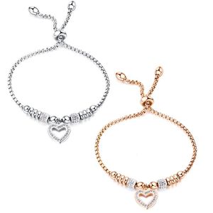 Instyle CZ Stone Heart Love Charm Armband Rose Vergulde Personaliseer roestvrijstalen verstelbare armbanden voor vrouwen