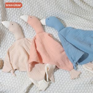 Insulair gaze pasgeboren Soothe Sweede Sweede Soft Organic Cotton Goose Toy Ins Baby Trooster Mooie Muslin Security Deken