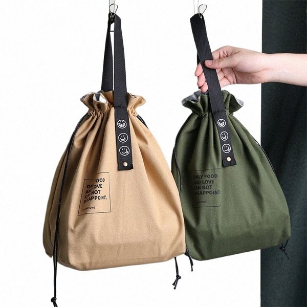 Bolsa Bento con aislamiento, bolsa ancha ajustable con cordón de lona, diseño con cordón, bolsa de almuerzo, bolso de almuerzo escolar, accesorios de Picnic 16Rt #