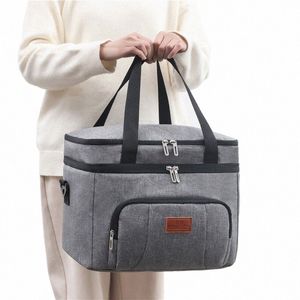 Sac à lunch isolé pour femmes Boîte de pique-nique thermique de grande capacité avec bandoulière résistant à la fermeture à glissière résistante à la fermeture à glissière R1UJ # #