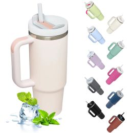 Gobelet isotherme avec poignée en paille, 1200ml, en acier inoxydable, tasse sous vide, Quencher 2, tasse thermique pour boissons au café chaudes et froides