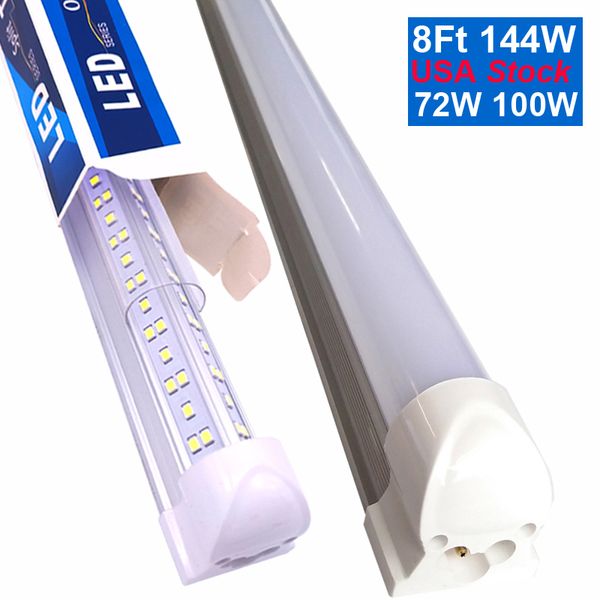 Tubo de luz LED integrado en forma de V 2400 mm 2,4 m 240 cm 8 pies 4 pies 5 pies 6 pies T8 8 pies 72 W Bombilla para puerta de enfriador Luz de bajo perfil conectable Luces de tienda Montaje en techo USASTAR