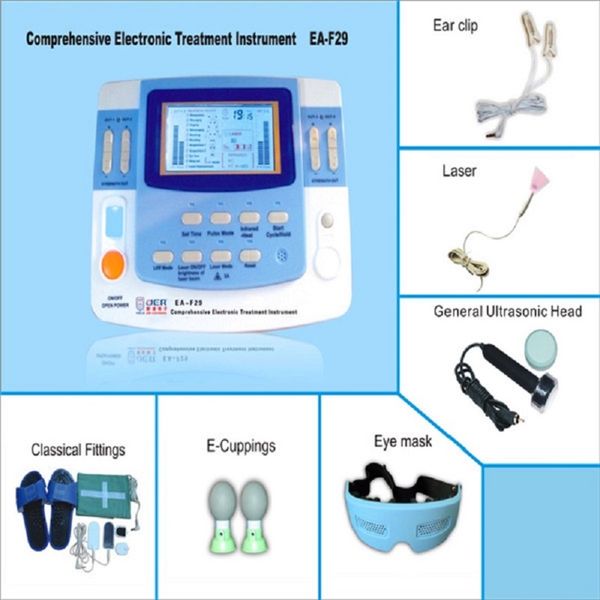 Équipement de physiothérapie intégré à 7 canaux Physiothérapie avec ultrasons, TENS, EMS, laser, fonction de sommeil pour un soulagement complet de la douleur de rééducation