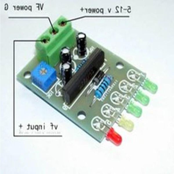 Circuitos integrados 5 LED VU Meter Módulo de controlador Indicador de nivel de audio Nivel de placa de alimentación que indica 5-12 V CC Rncqf