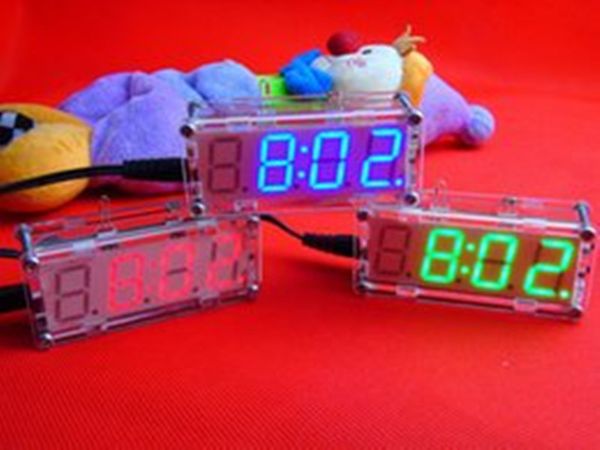 Circuitos integrados Kits de bricolaje Microcontrolador electrónico LED Digital Reloj azul Termómetro de tiempo Caja de reloj despertador