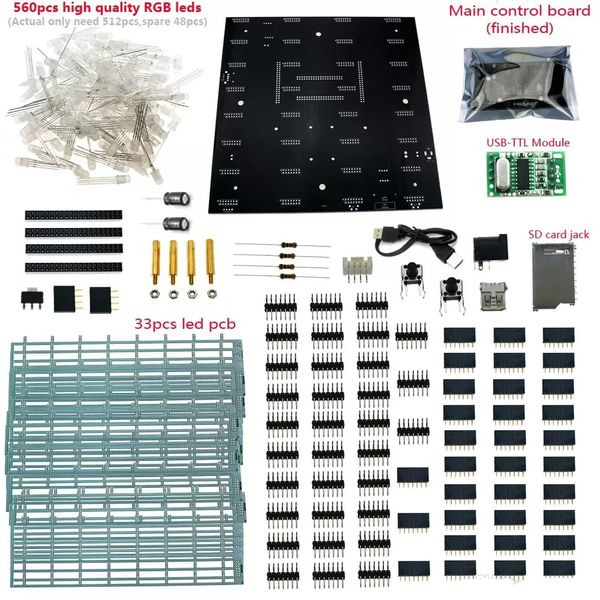 Kit de bricolage électronique Circuits intégrés NOUVEAU 3D 8 8x8x8 RVB/Kit cubeeds led coloré avec d'excellentes animations Cadeau de Noël pour carte SD