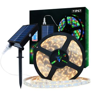 Solar LED Strip Licht 5m 240 LED/10m 560 LED met 8 modi Kerstmis kleurrijke feeënlichten buiten IP67 Waterdichte patio tuindecoratie zonnelamp