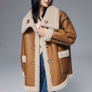 Fourrure intégrée pour femme Maillard au toucher haut de gamme, manteau épais en peau d'agneau jeune 7052