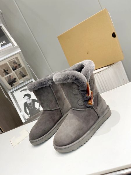 Bottes de neige intégrées pour femmes, série boucle en corne, bottes de neige à fond plat, confortables et chaudes