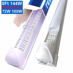 Geïntegreerde T8-fluorescentielamp 4Ft 5Ft 6Ft 8Ft 8 voet LED-buislicht V-vorm Verlichtingsarmaturen 144W 4 rijen AC85-277V Ultra heldere koudwitte winkelverlichting CRESTECH