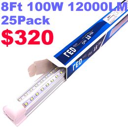 Integrateds T8 Lámpara fluorescente 8FT 100W 8 pies LED Tubo de luz en forma de V Accesorios de luces 12000lm Cubierta transparente AC85-277V Ultra brillante Blanco frío Tienda de luces crestech