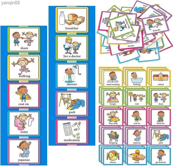 Intelligence Eersida 23830 45 cartes de calendrier visuel pour enfants Tableau des tâches ménagères de routine Matériel d'apprentissage de l'autisme avec bandes de tableau Points à crochets et boucles Enfants 23830