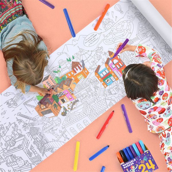 Jouets intelligents 10M papier à dessin enfants bricolage Graffiti thème scène peinture rouleau de coloriage pour enfants apprentissage éducation jouet activités cadeau 230621